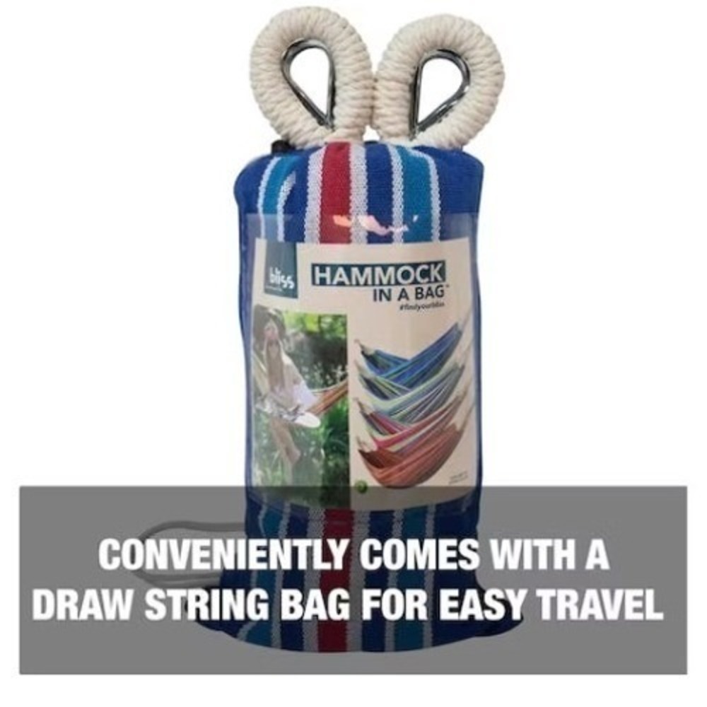 Bliss Hammock In A Bag Blue Striped Portable Travel Hammock New 220lb Capacity - Picture 4 of 10